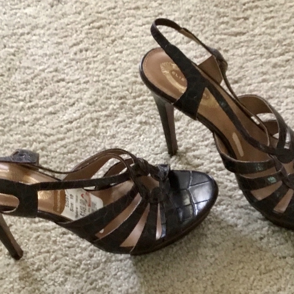 Elie Tahari Brown Crocodile Platform Sandals